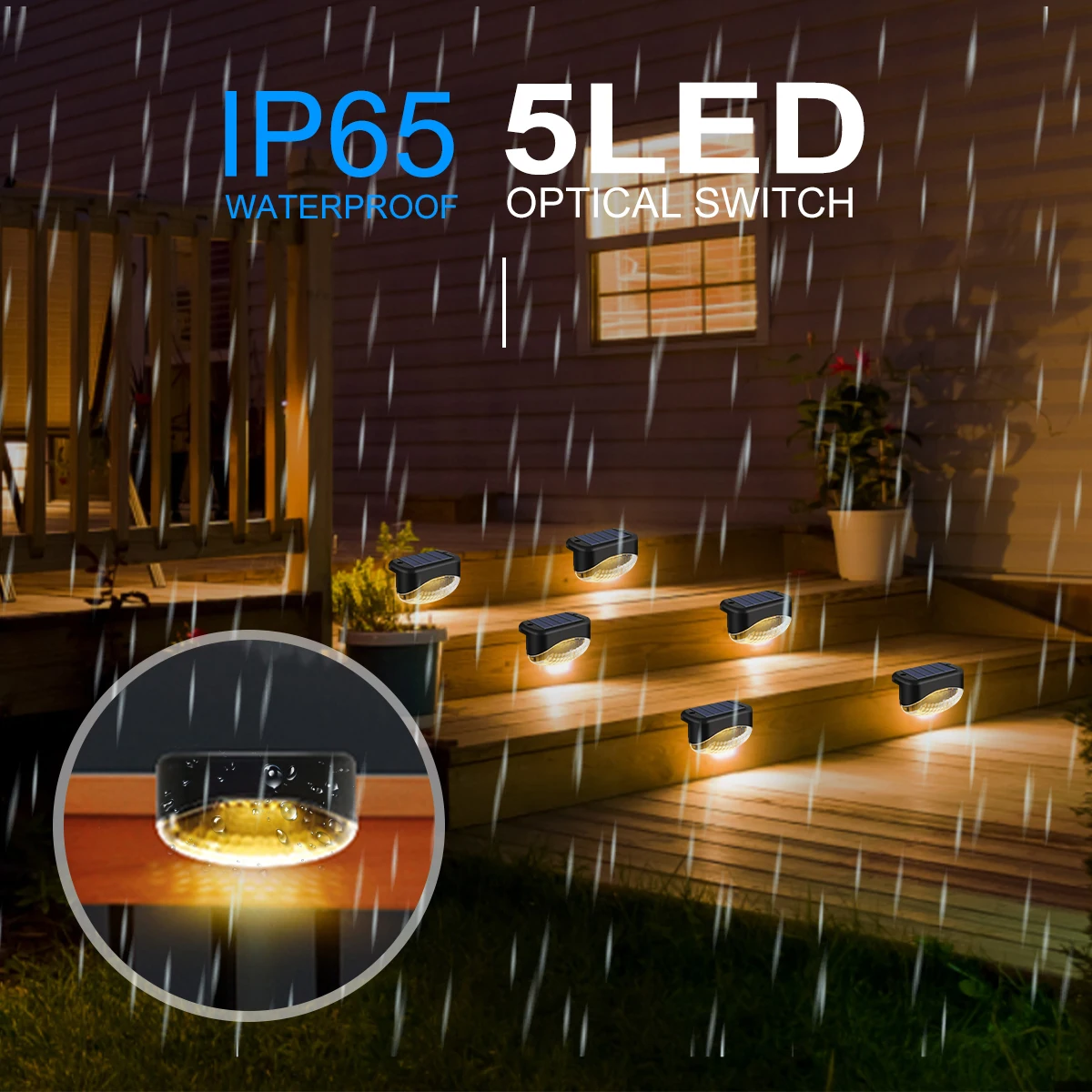5LED Super Bright Step Light Solar LED Lights Outdoor Garden Decor Fence Lights IP65 Waterproof  Stair Light For Garden Sunlight