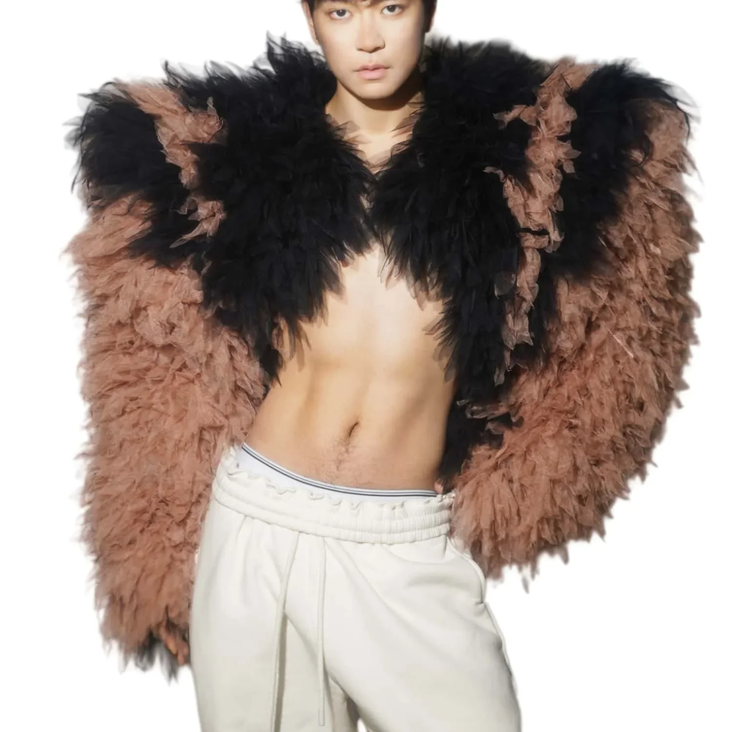 

Sexy Dinner Carnival Exaggerated Style Mesh Pleated Coat Unisex Cool Short Jacket Luxury Nightclub Party Prom Stage Show Costume