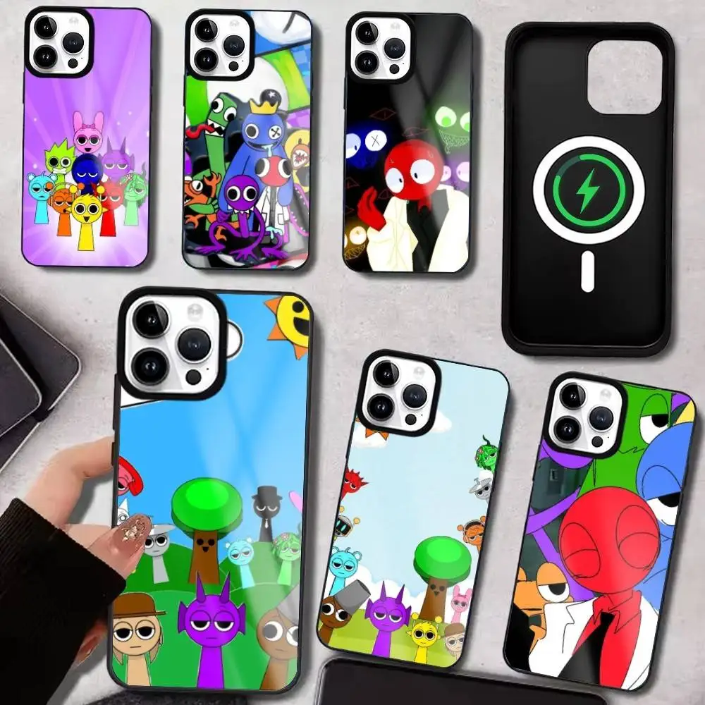 

R-Rainbow Friends Toy Cartoon Phone Case For iPhone17,16,15,14,13,12,11 Plus,Pro Max Magnetic For Magsafe Wireless Charging