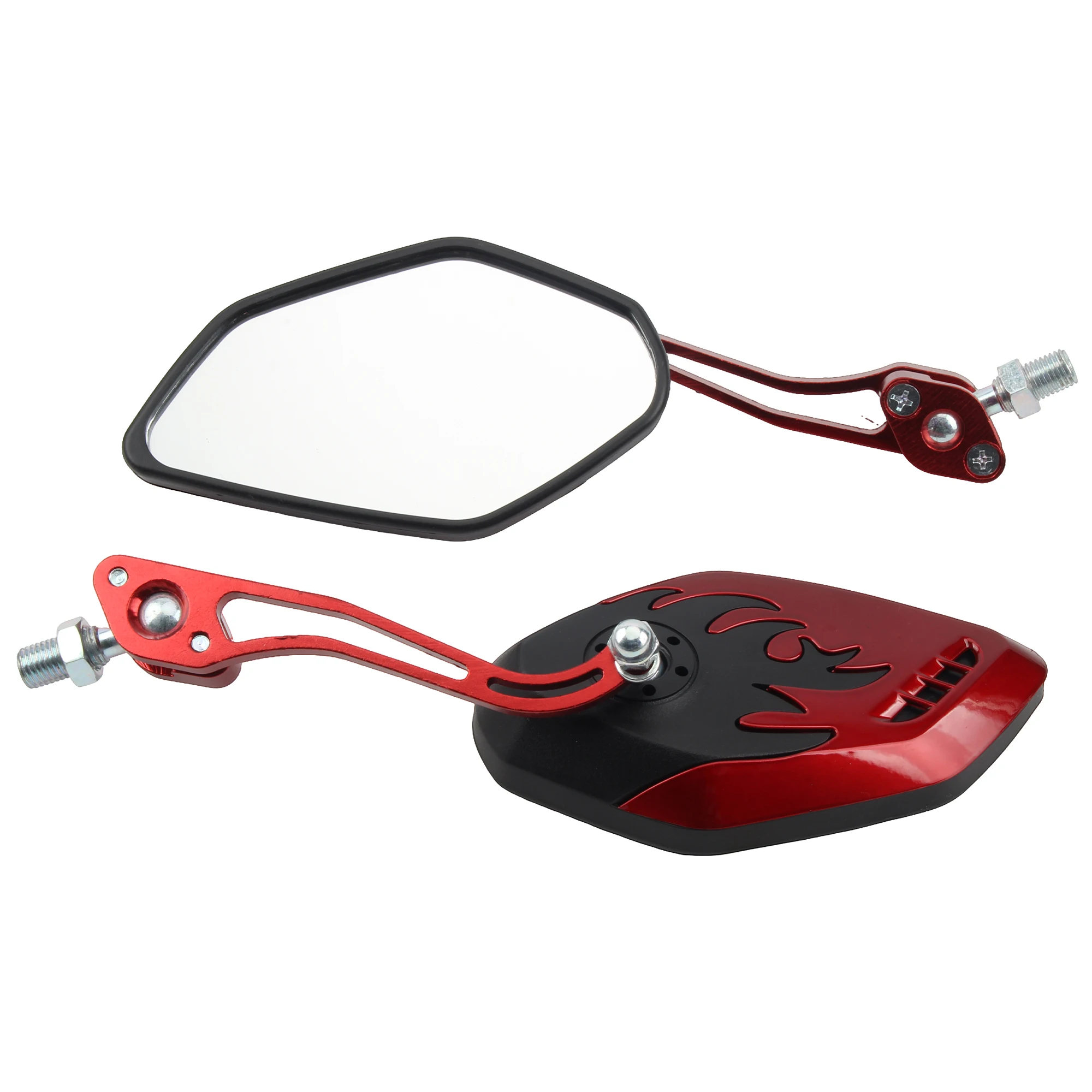 Motorcycle Rearview Mirror 360° Clear View Anti Vertigo Rotating Adjustable Flame Graphics Universal Modification Accessories