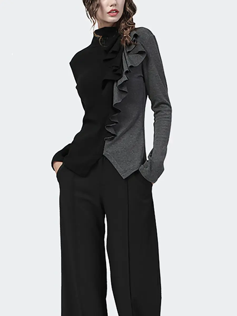 

Long-sleeved Splicing Fashion Bottoming Irregular Autumn and Winter T-shirt Tops Slim Fit Tops Slim and Versatile Shirts