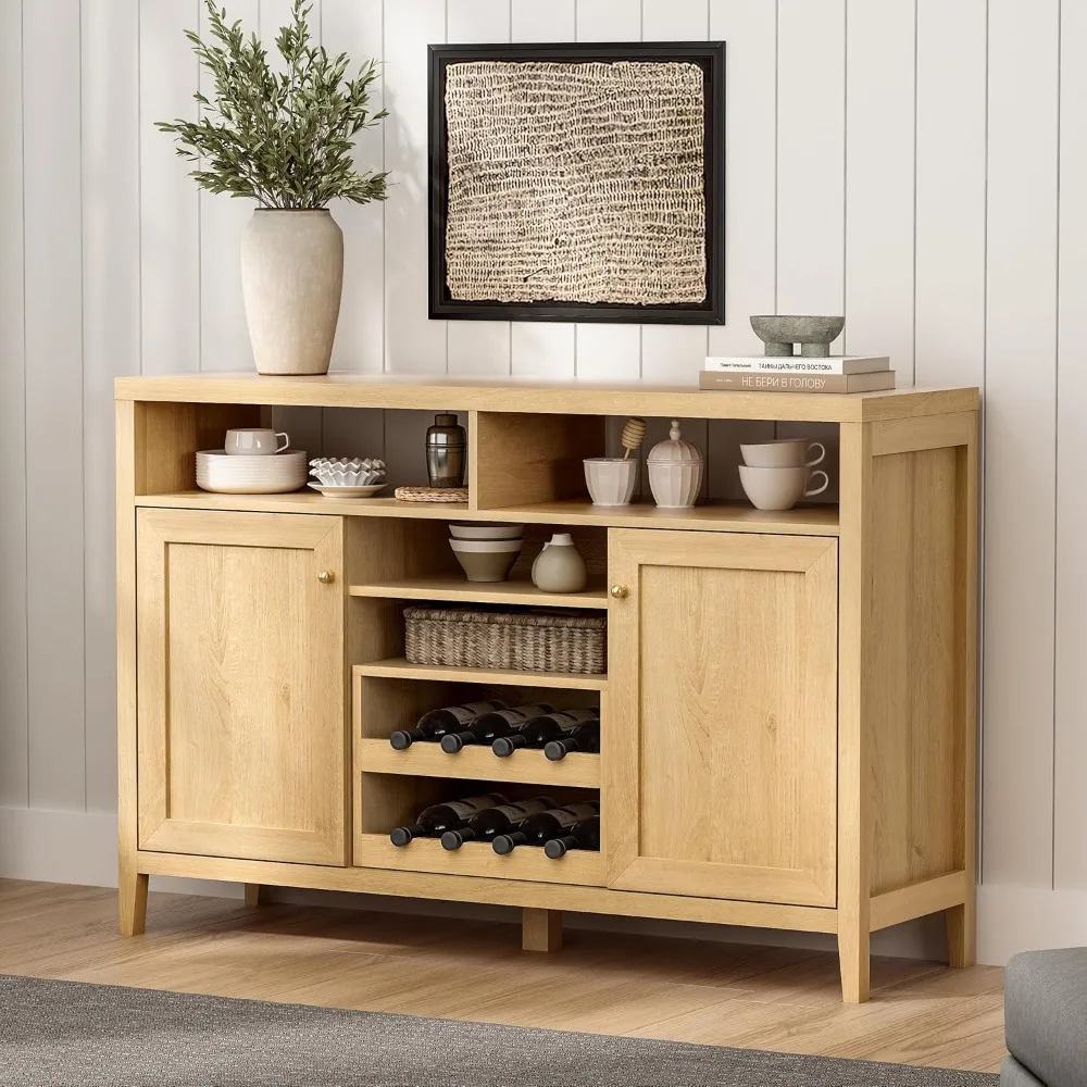 Armário Aparador com Cremalheira de Vinho Destacável, Bar Gabinete com Armazenamento, Farmhouse 51 "Kitchen Buffet