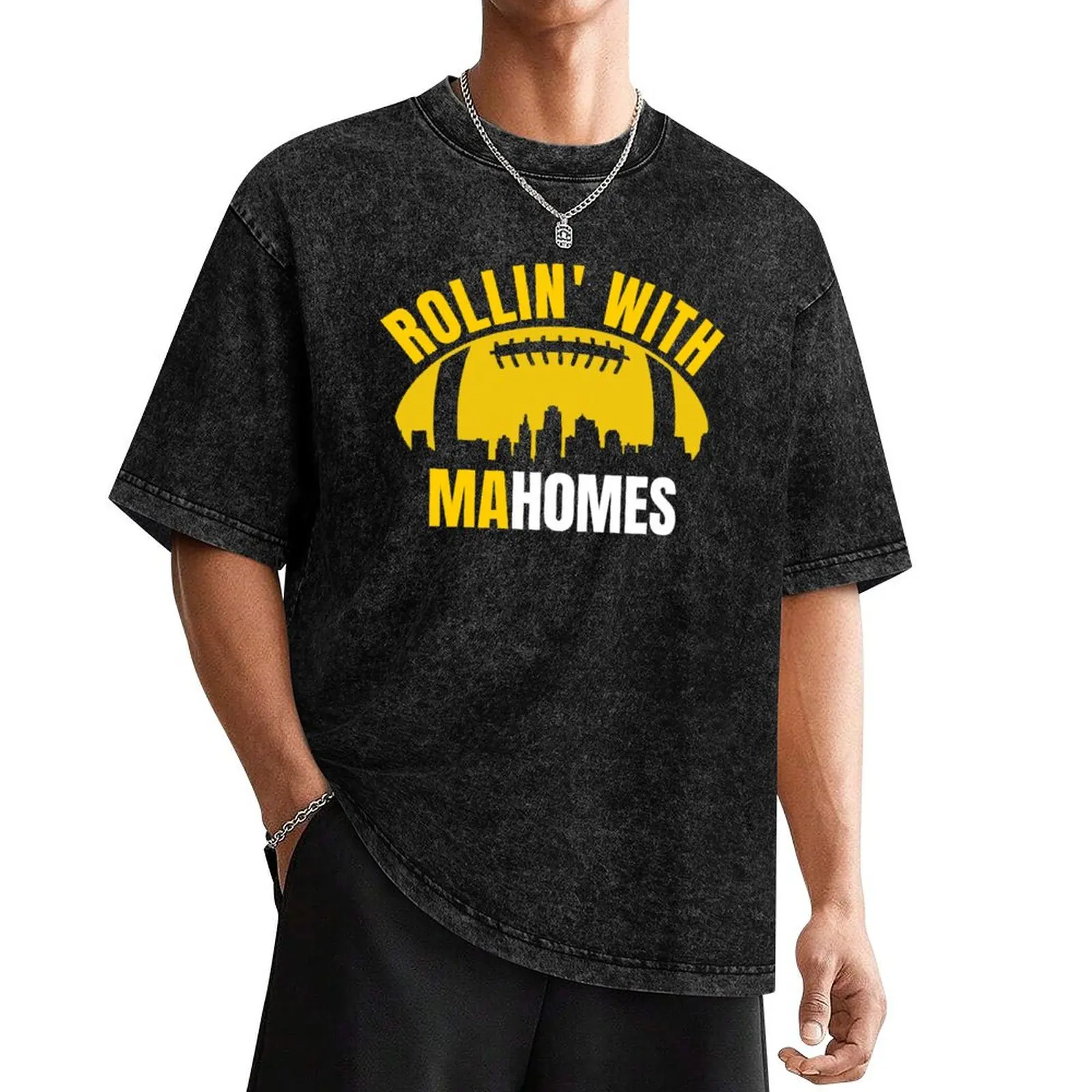 

Football Skyline Rolling with Mahomes Football Fans Design T-Shirt vintage t shirts oversized graphic tee mens clothes