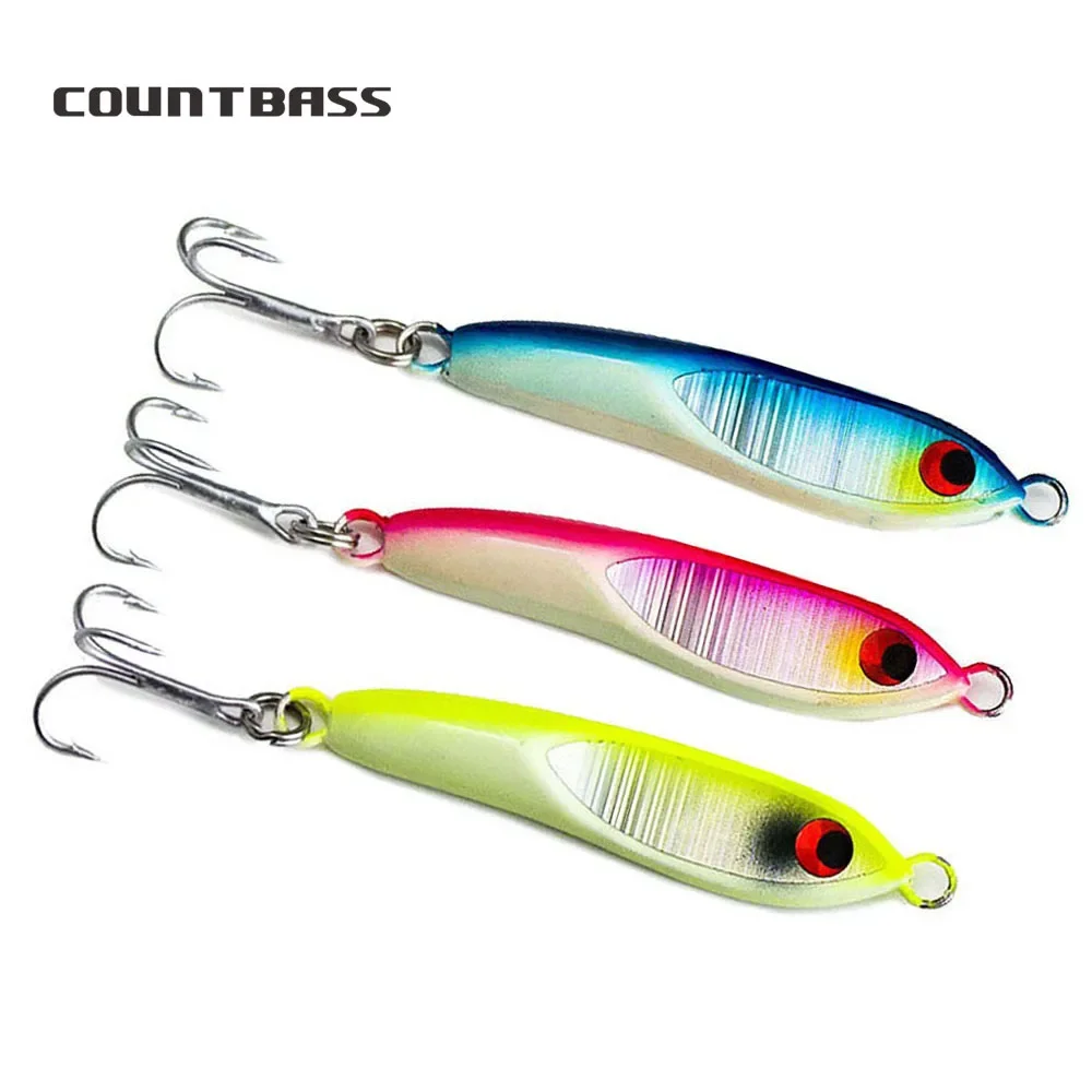 COUNTBASS 3PCS 16g 0.6oz Glow Sea Bass Jig with treble hook, Micro Jigging Fishing Lure, Mini metal jig fishing lures