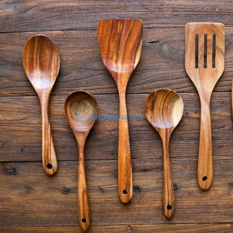 

103a 6 шт. Кухонная кухонная посуда установлена ​​чисто натуральная деревянная нетоксичная лопаточка