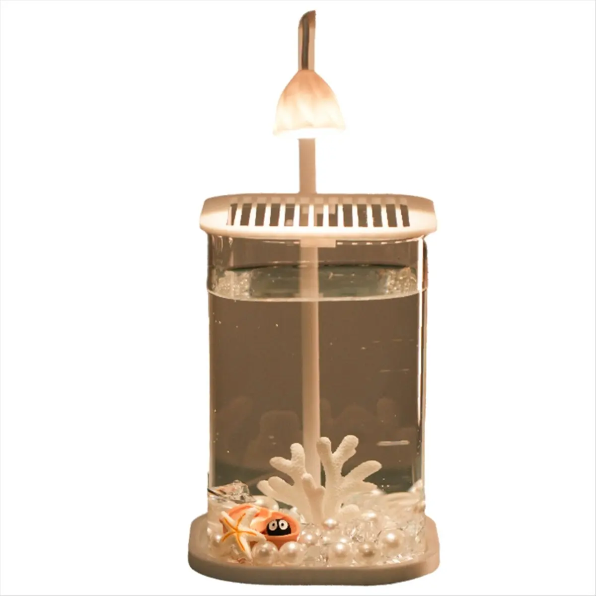 AA19 Mini Desktop Glass Aquarium Fish Tank with LED Light Desktop Ornaments High-End Ornamental Lamp for Fish Culture B