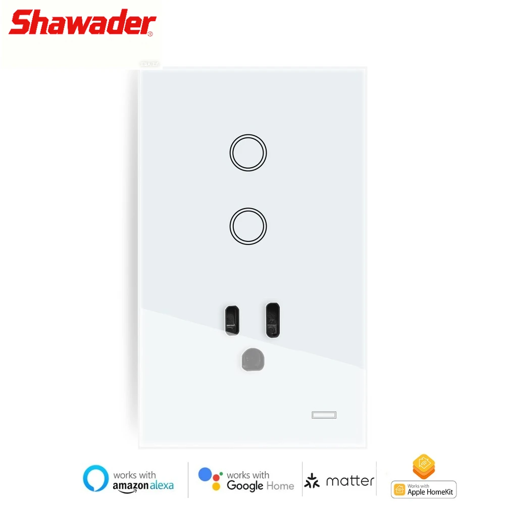 

Shawader Matter Smart Таиланд Настенная розетка 1/2gang Сенсорный выключатель света Стеклянная панель Пульт дистанционного управления от Uhome+ Apple Homekit Alexa Google