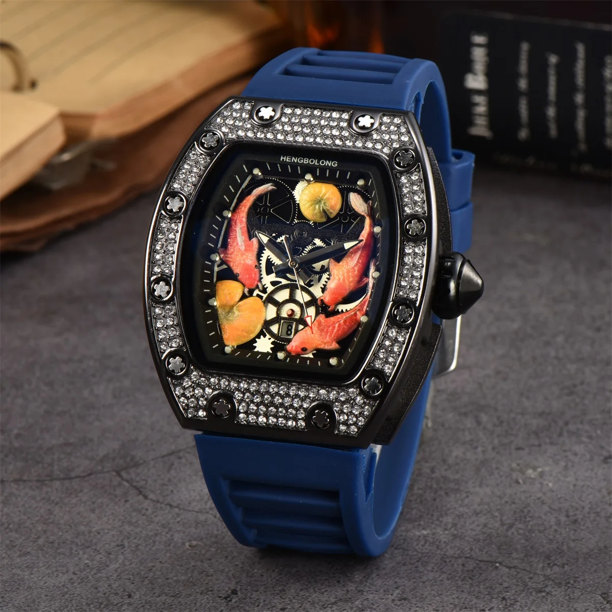 Custom OEM New Design Three koi fish Diamond Luxury Men and Women Tourbillon Automatic Non Mechanical Quartz Watch