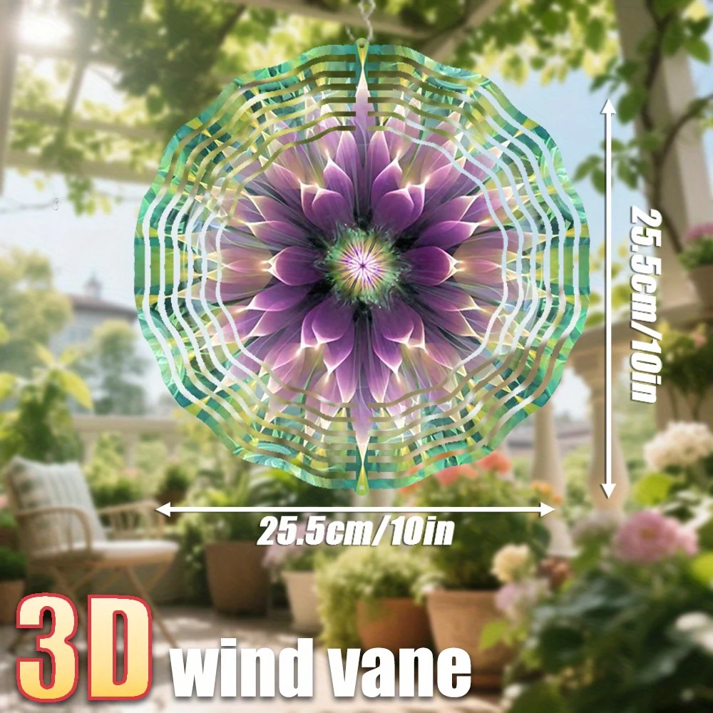 CIFBUY 3D Wind Vane Purple Dahlia Metal Spinner, Iridescent Flower Garden Art for Patio, Yard & Outdoor Decor (10Inch)