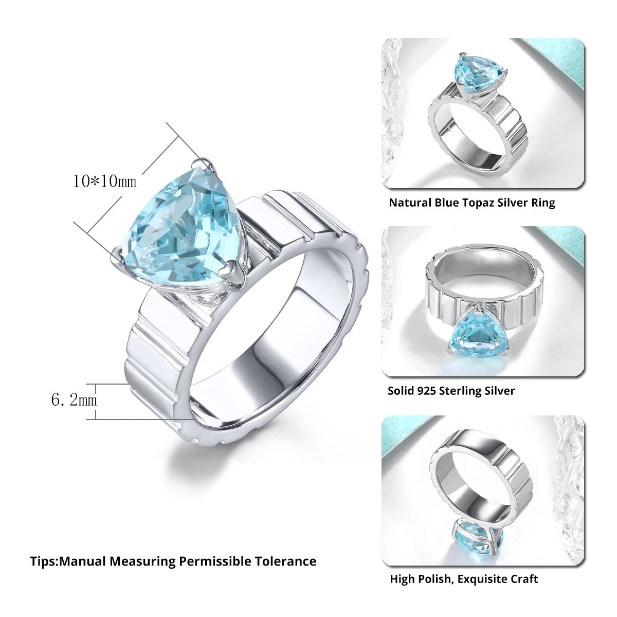 Natural Sky Blue Topaz Solid Sterling Silver Rings 4.5 Carats Genuine Gemstone Special Unique Design S925 Fine Jewelrys Gifts