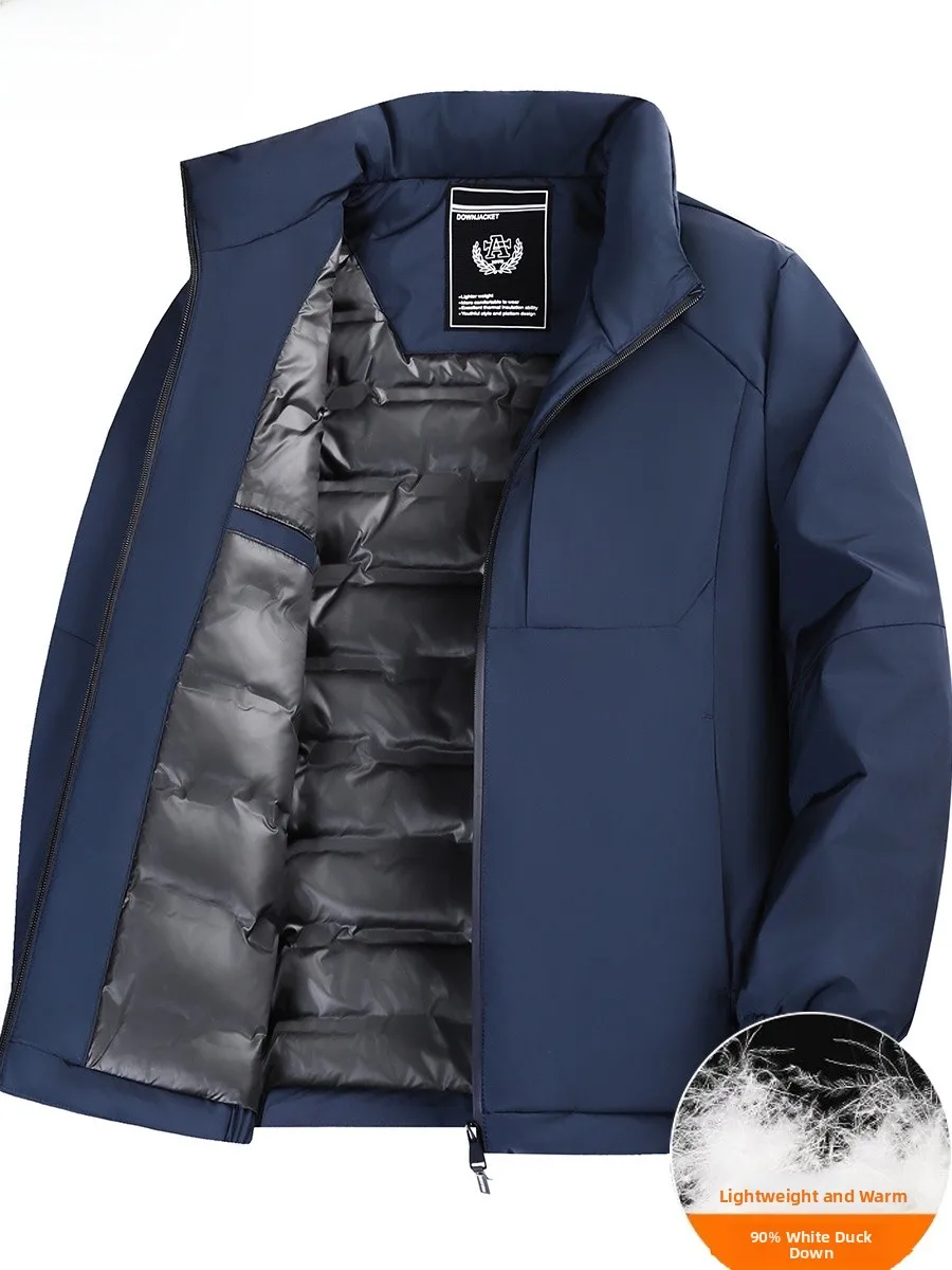 

Thiened Autumn Winter Men's Stand Collar down Jaet Faionable Middle-aged Dad Clothes Warmth Outerwear Polyester Fiber