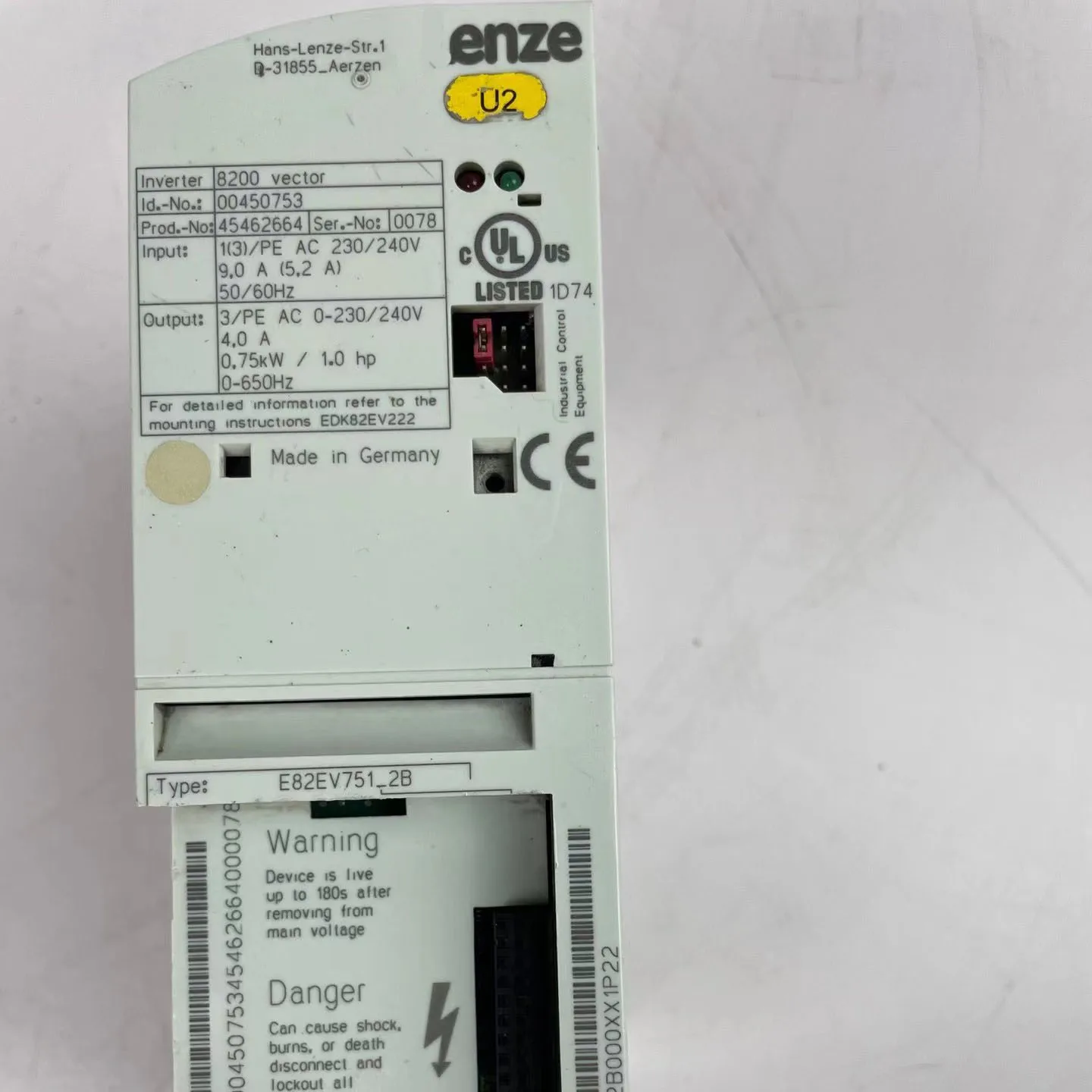 E82EV751-2B 8200 Inversor Vector 0,75KW Drive para Lenze