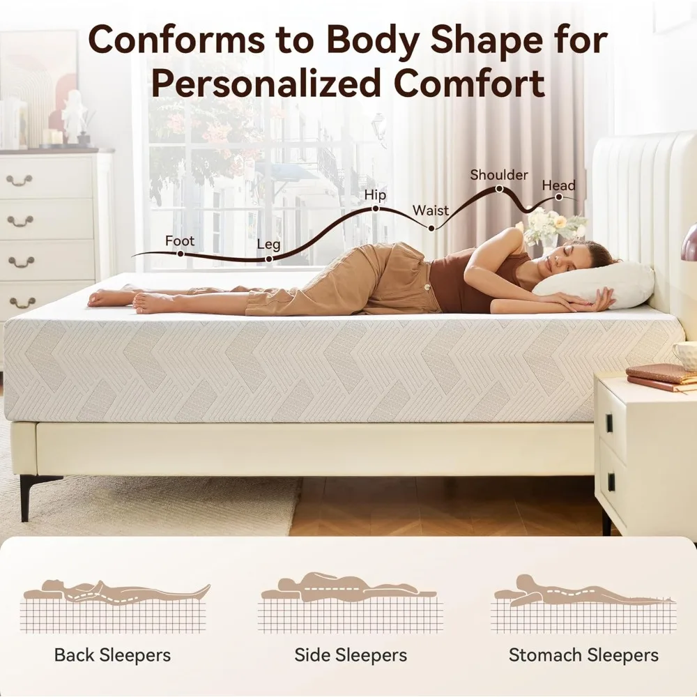 Colchão Queen de 12 polegadas de firmeza média, colchão Queen Size de espuma viscoelástica com gel refrescante em uma caixa para alívio de pressão, CertiPUR-