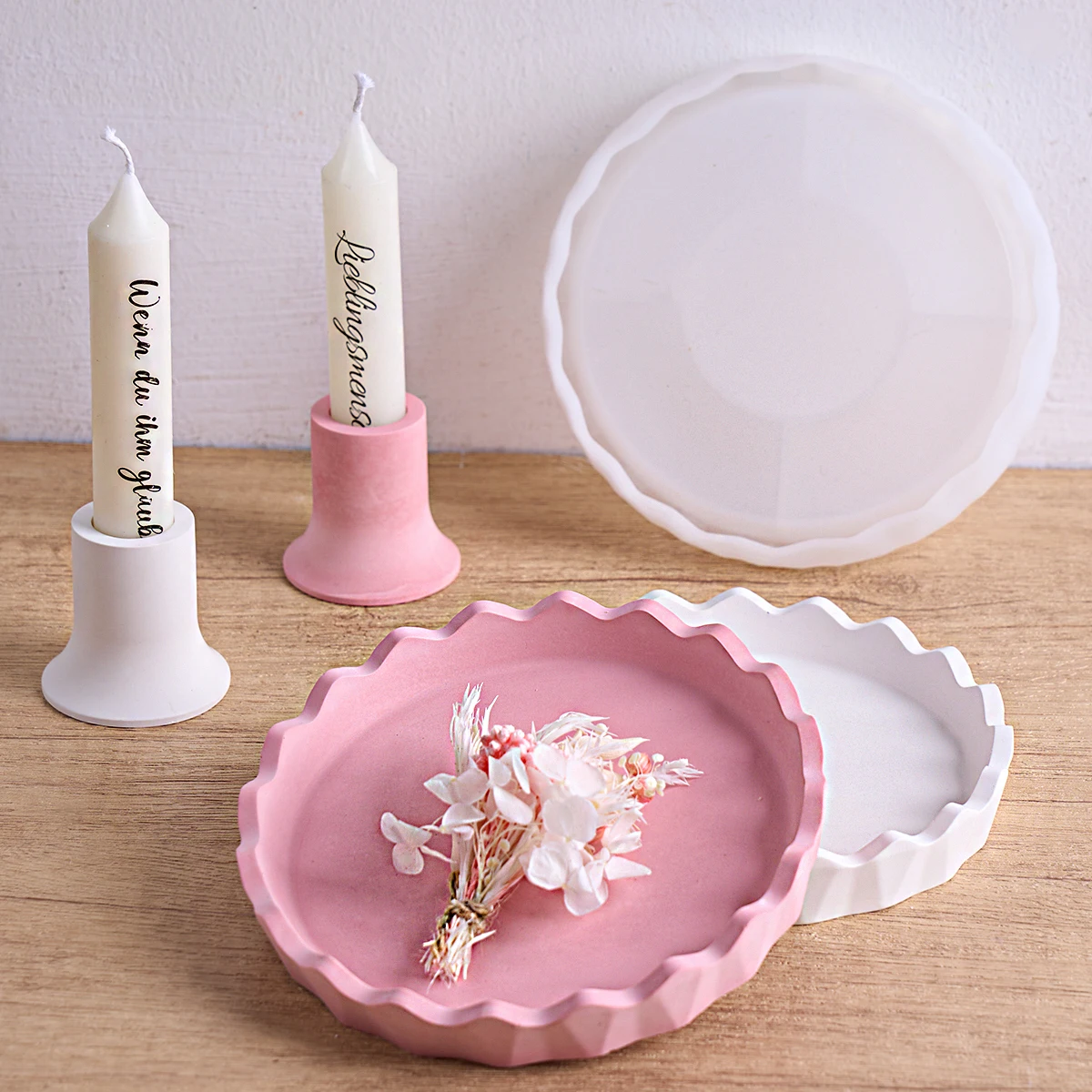 Blumen-Teller- und Schalen-Silikonform-Set, DIY Handgemachte Runde Aufbewahrungsschalen, Präsentationsständer, Langer Kerzenhalter, Bastelform für Heimdekoration