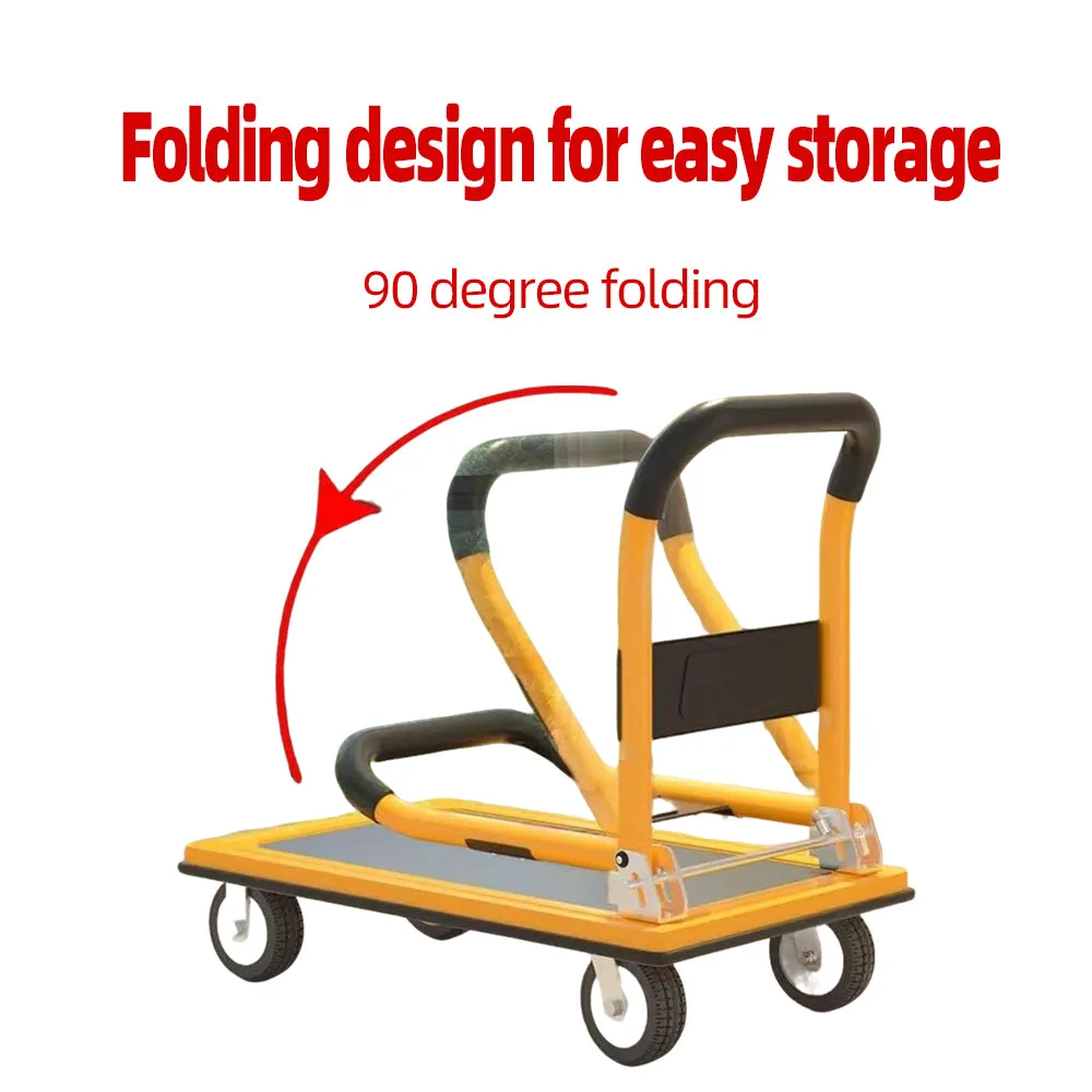Four-Wheel Zinc Galvanized Steel Plate Portable Cart Cargo Transport Trailer Express Hand Truck Folding Trolley HeavyDuty
