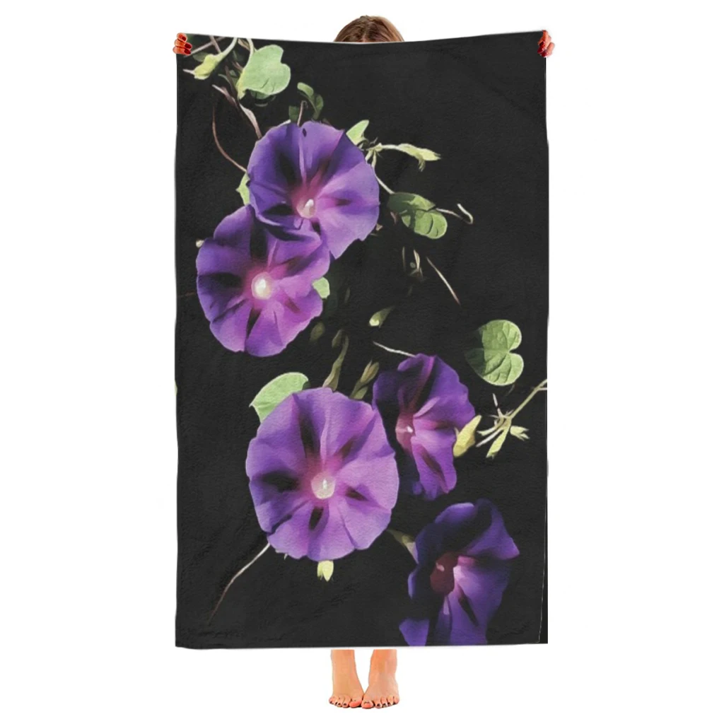 Morning Glory Flower Isolated On Black Beach Towel  Poncho Bathing Towels Cover-ups Quick Dry Sand Free Yoga Spa Gym Pool