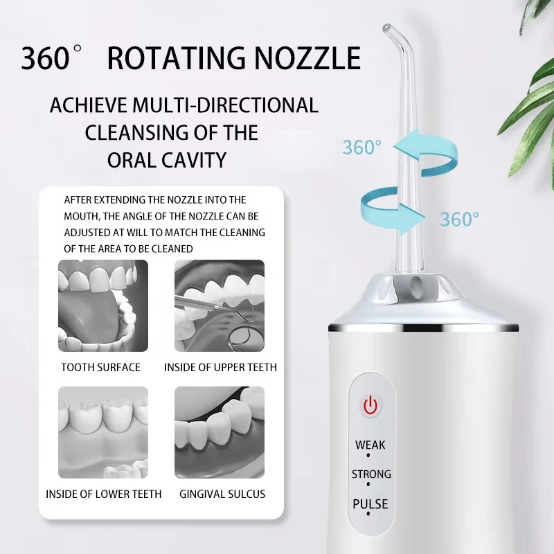 Irrigador bucal de 220ML, hilo dental recargable por USB, irrigador dental portátil resistente al agua, limpiador de dientes