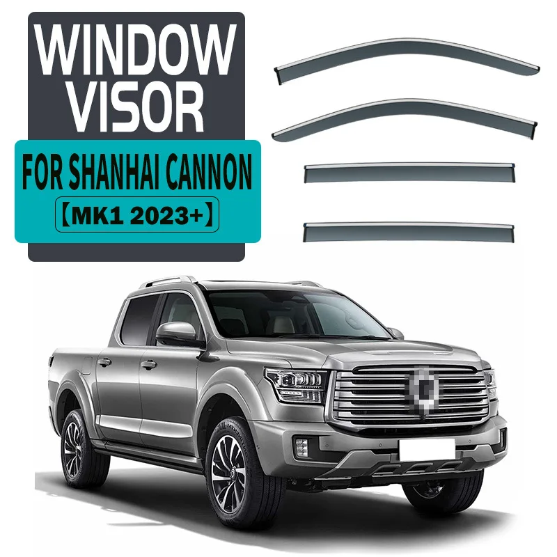 

Fit For GWM Shanhai Cannon 2023+ Window Visor Awnings Shelters Sun Rain Mirror Eyebrow Wind Deflector