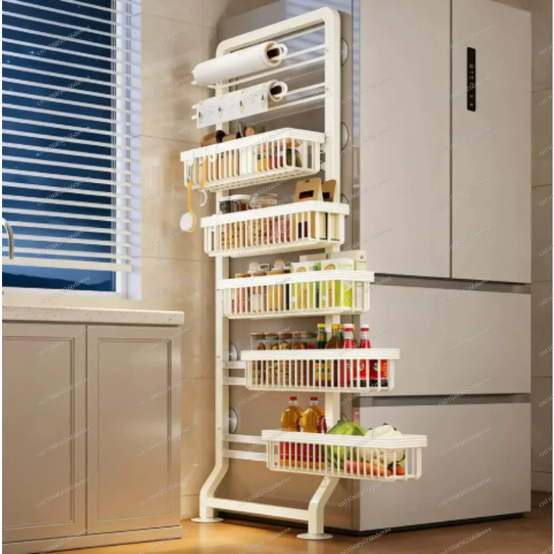 Refrigerator side storage rack, kitchen, bathroom door, no punching and clamping on the wall, very narrow side against the wall