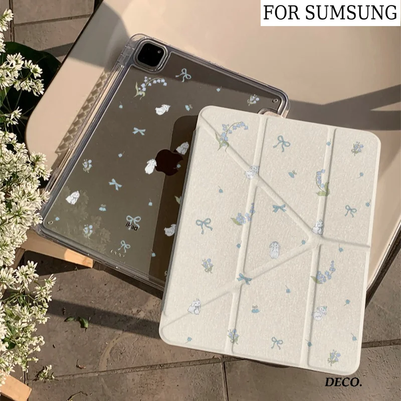 Ins Blue Bow Rabbit 3+Y-fold Tablet Case For Samsung Galaxy Tab A8/A9/A11+FE LITE PLUS/Galaxy Tab S6 Lite/S7/S8/S9/S10+ FE