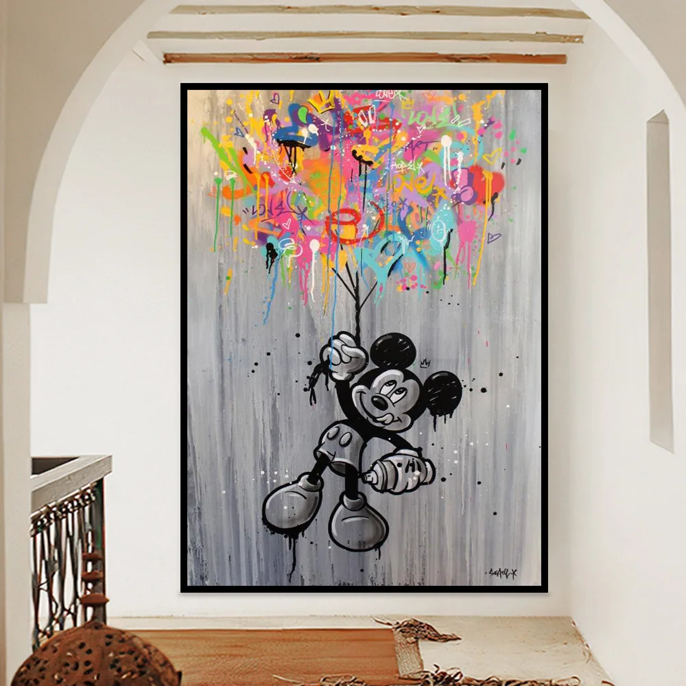 MINISO Disney Classic Anime Mickey Mouse Wall Art Poster Prints Modern Cartoon Home Living Room Decoration Canvas Painting Gift