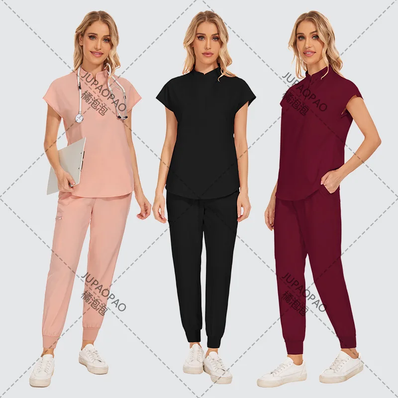 Ropa de mano de limpieza de secado rápido de alta gama, ropa de médico de manga corta, ropa quirúrgica, ropa de trabajo para salón de belleza para mujer