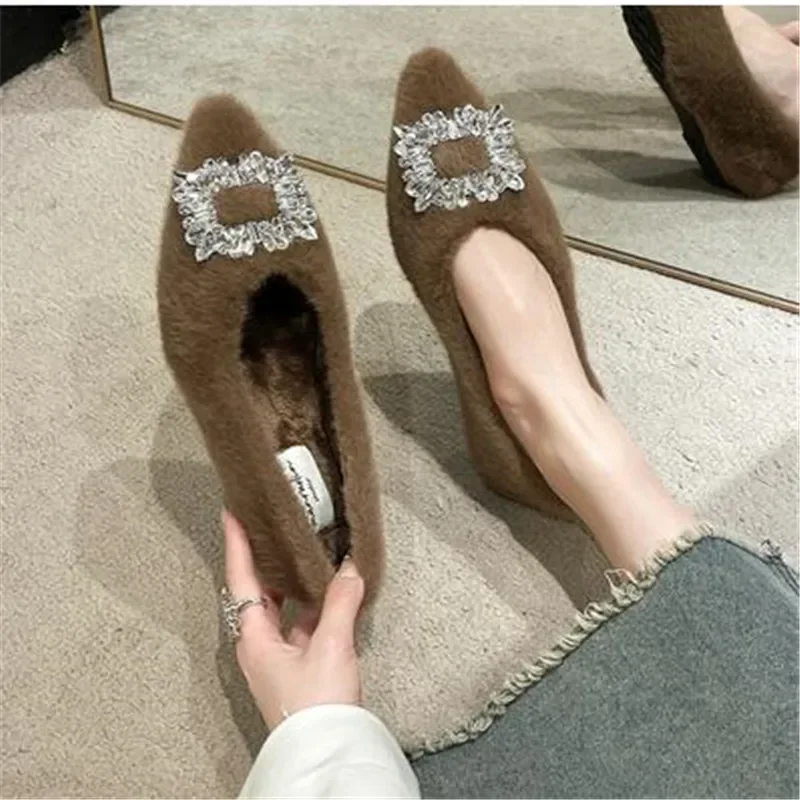 2024 Spring Autumn Women Cotton Loafer Flats Shoes Fashion Rhinestone Slip On Ladies Flats Women's Comfort Warm House Shoes