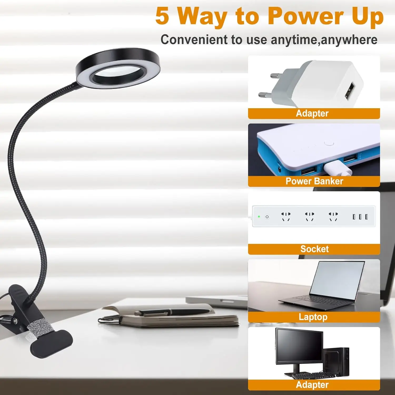 Lupe mit Lichtclip auf Mganifier, Schreibtischlampe, Lupe mit Klemme, 3 Modi, dimmbar, für Arbeit, Basteln, Heimwerker, Reparatur