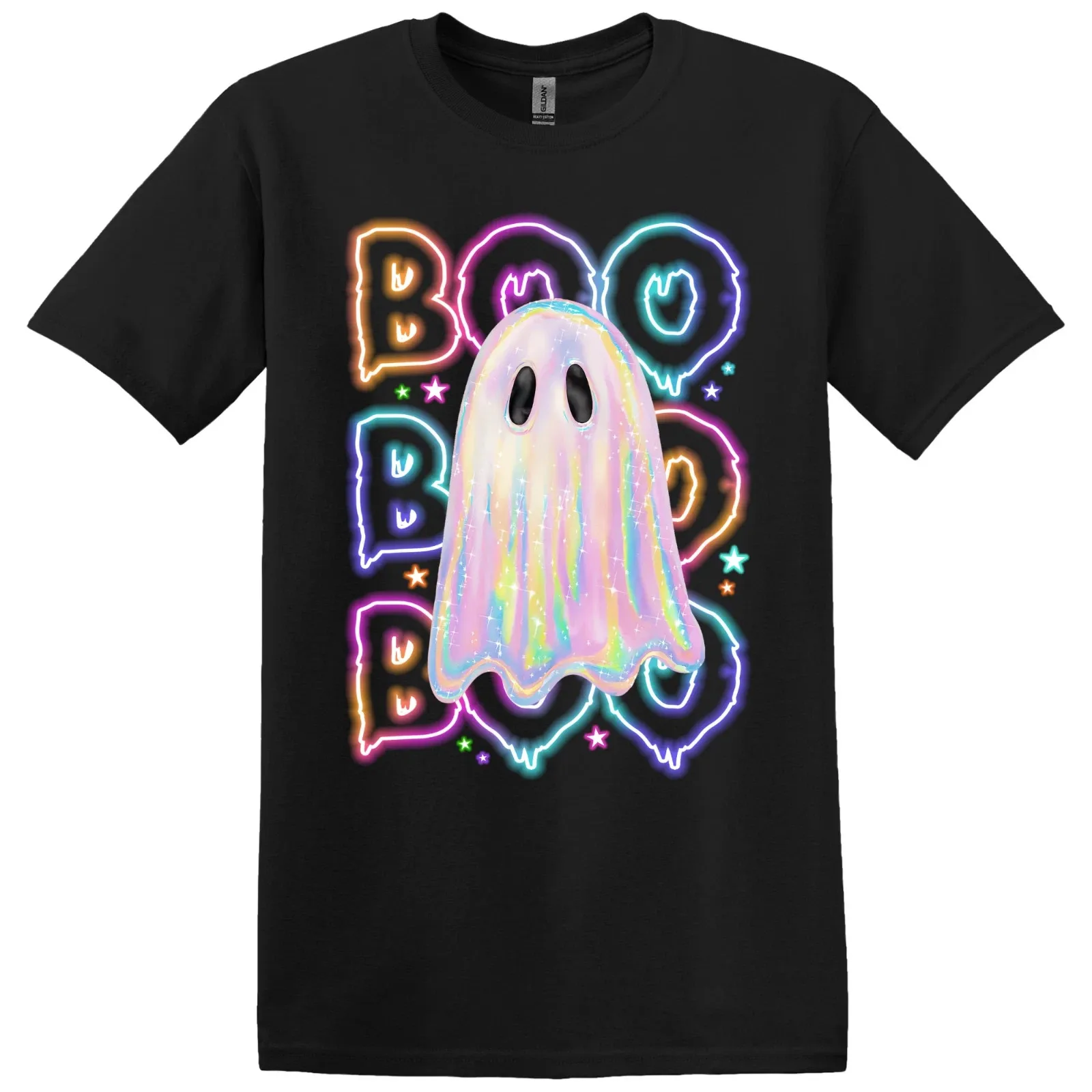 Halloween T-Shirt Neon 'Boo' With Ghost - Mutil Color & Size