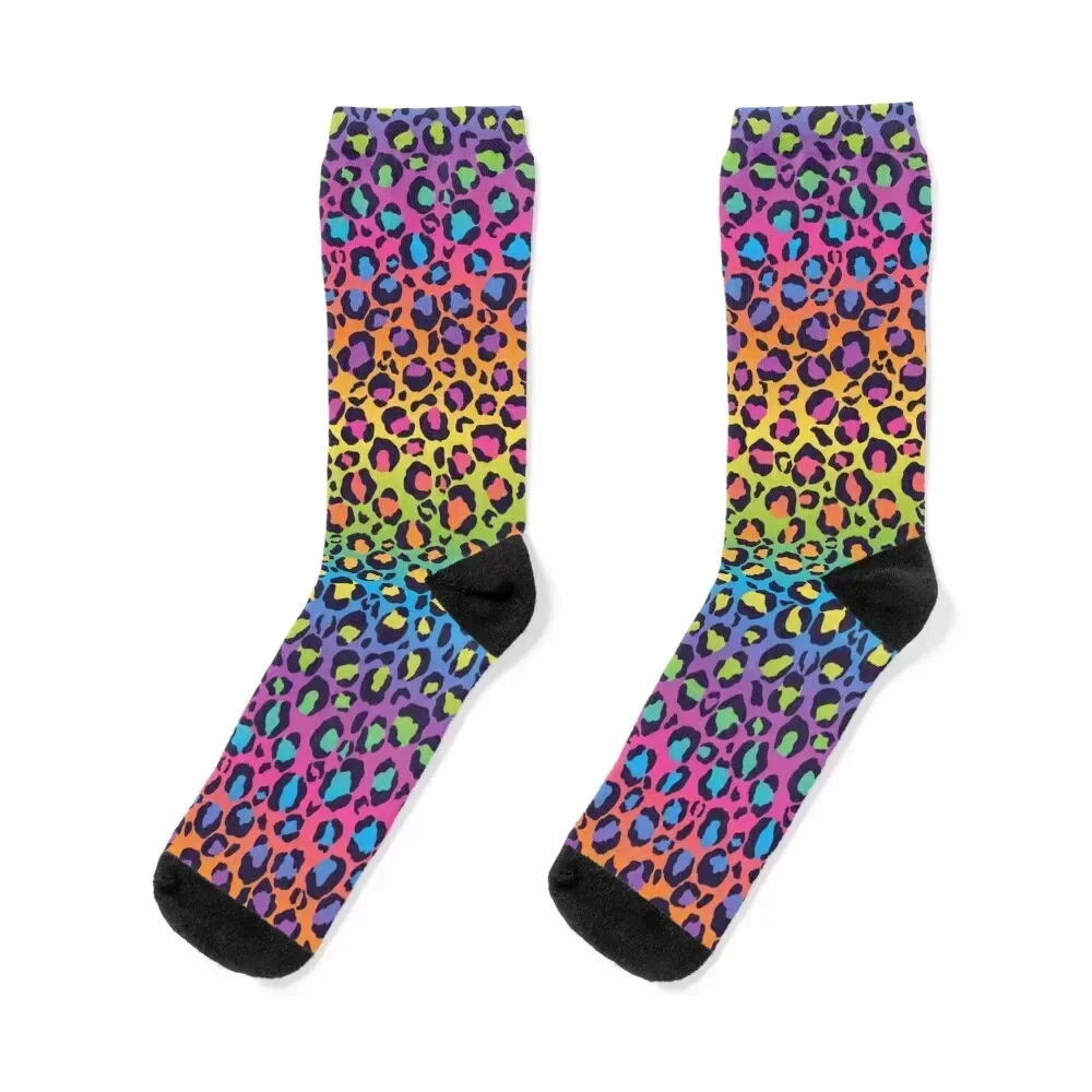Bright Rainbow Ombre Gradient Leopard Print Pattern Socks funny gift happy man Socks Female Men's