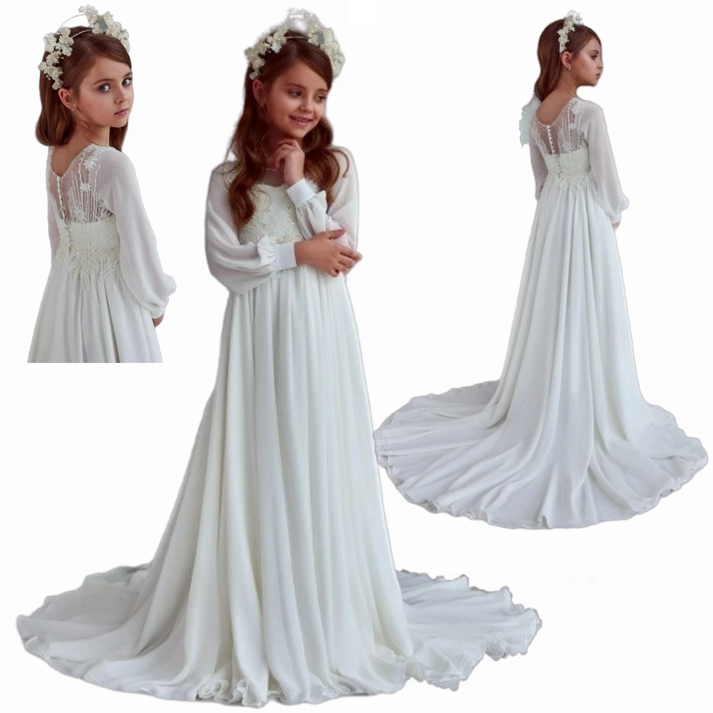 

Elegant Satin A- LINE Flower Girl Dress Wedding Dresses WHITE FIRST HOLY COMMUNION DRESS STYLE Princess Ball Kids Birthday Gowns