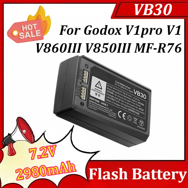 7.2V 2980mAh VB30 for Godox V1pro V1 V860III V850III MF-R76 Camera Speedlite Flash Replacement Batteries