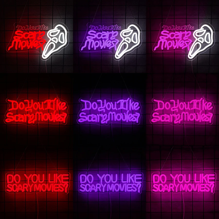 Do You Like Scary Movies Neon Sign for Wall Decor,LED Neon Lights for Horror Theme Cinema,Gothic Room Decoration,Man Cave,Party