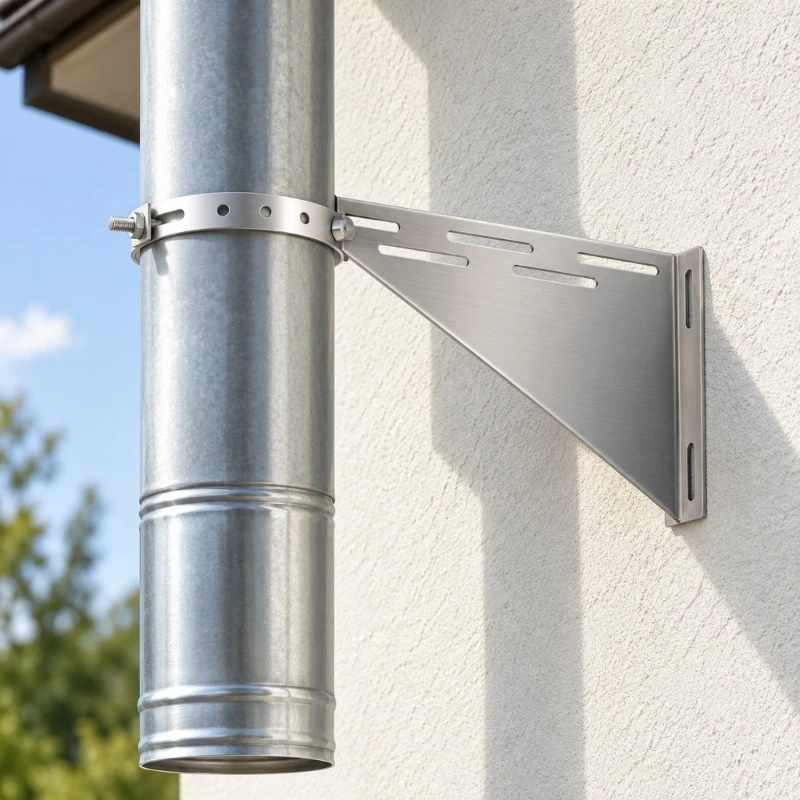 304 Steel 8Inch Chimney Wall Support Bracket, Adjustable Pipe Clamp Assembly with Two Open-Slot Mounting Rod for Flue Pipe M4YD