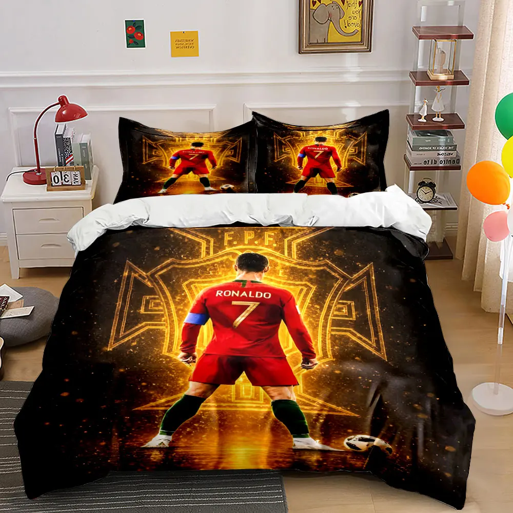Player's Back with Golden Emblem Print Bedding Set 1 Duvet Cover 2 Pillowcases for Adult and Children Luxury Gift Full Size