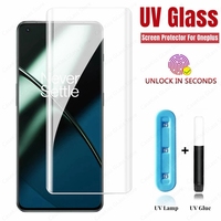 UV Glass for Oneplus 12 11 10 Pro 8 9 7t Pro Full Glue Tempered Film Curved Screen Protector on Oneplus 10pro with UV lamp glass