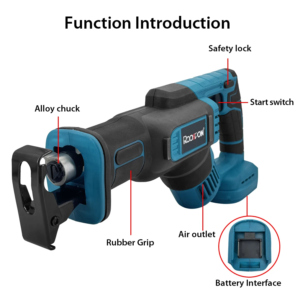 Cordless Reciprocating Saw With 4 Blades Electric Wood Metal PVC Pipe Cutting Saber Saw New Power Tool For Makita Battery