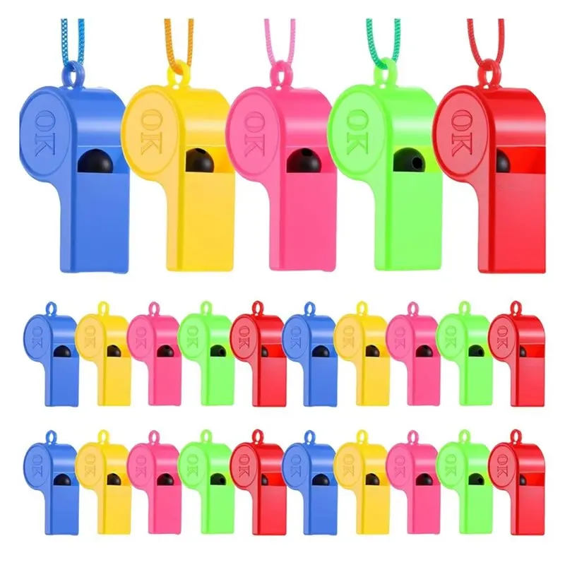 Superior-100Pcs Coach Whistle With Lanyard Colored Emergency Whistles