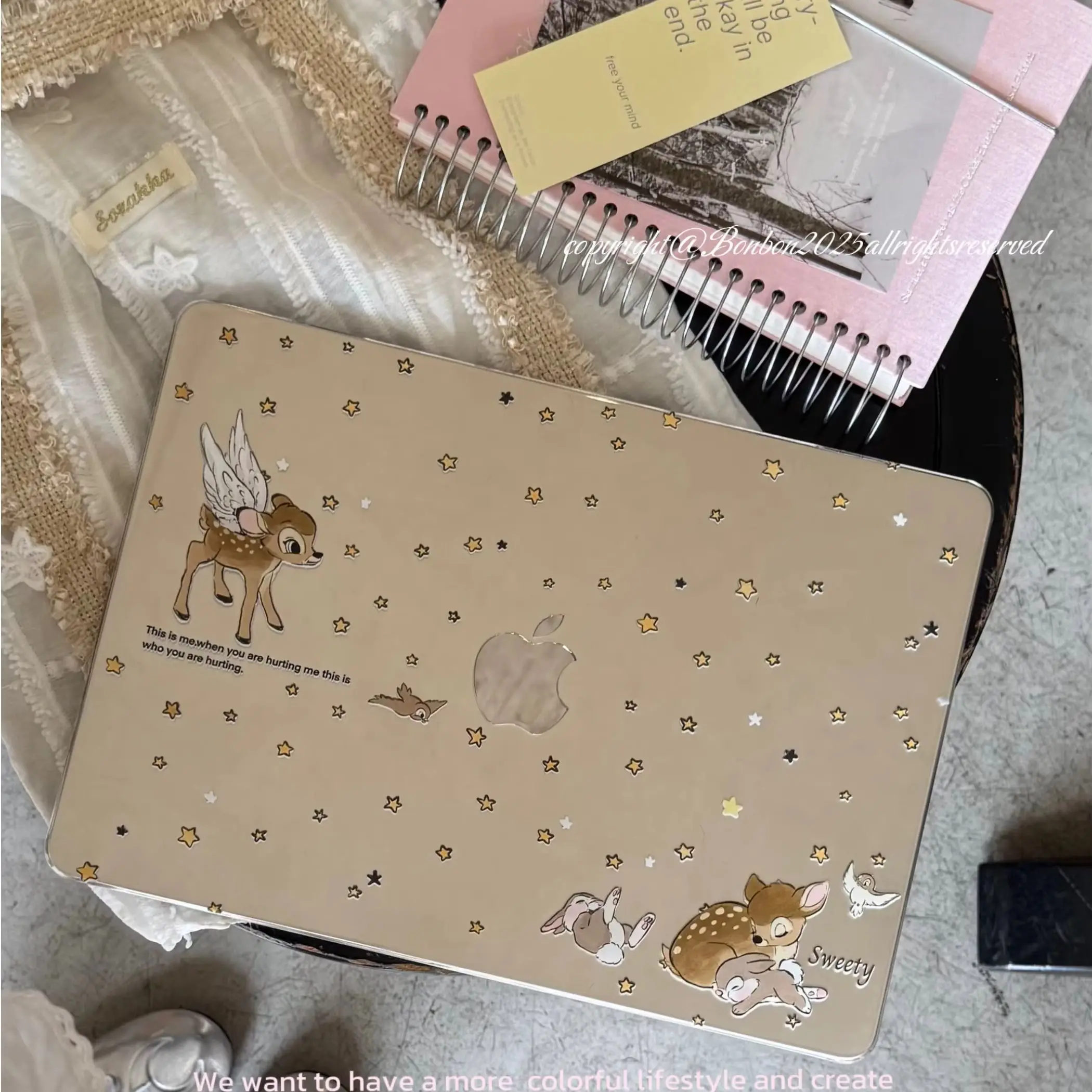Deer Footprints Y2K Crystal Laptop Case For Macbook Air 13.6 M4 NEO 15 M3 Hard Cover For Mac Book Pro 13 M1 M2 14 M4 M5 16 Cover