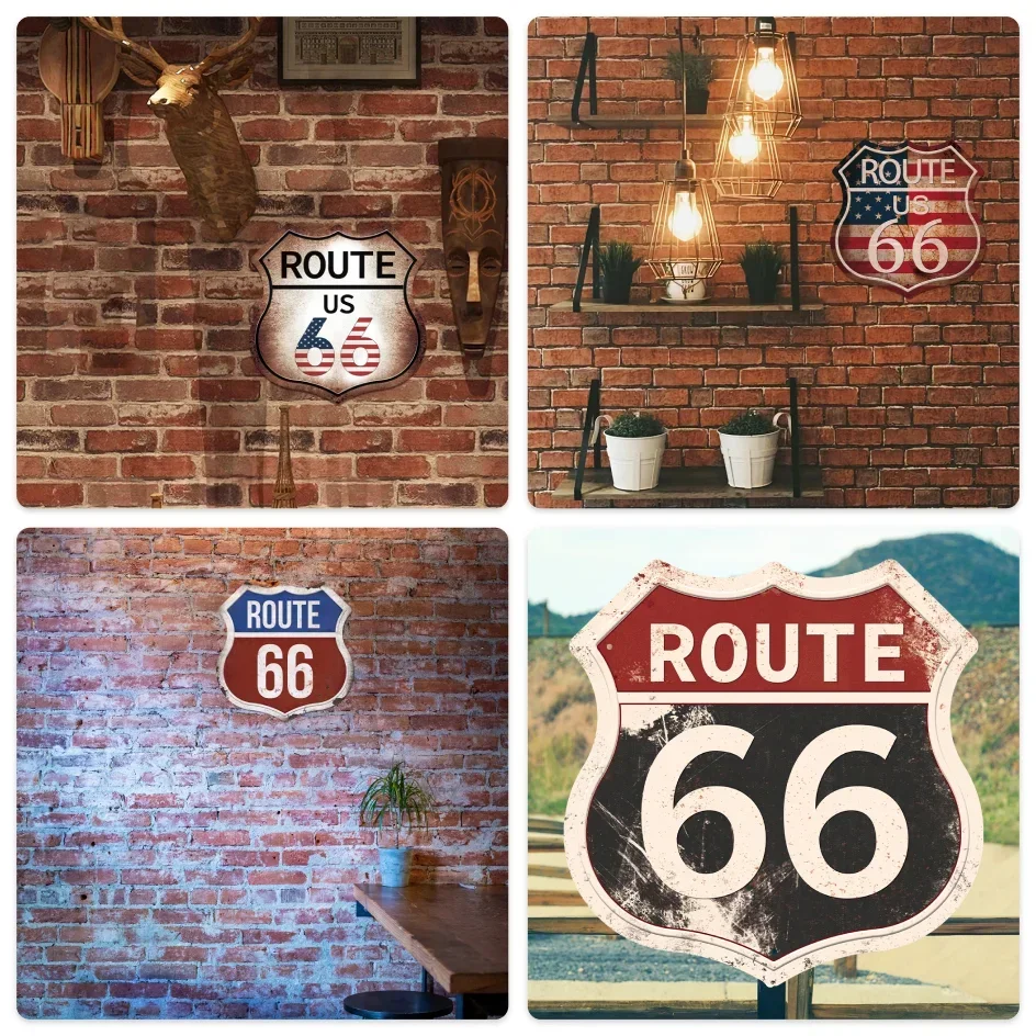 Vintage Route 66 America Tin Signs  Metal Shield Plaques for Garage Man Cave Bar Home Wall Art Decor