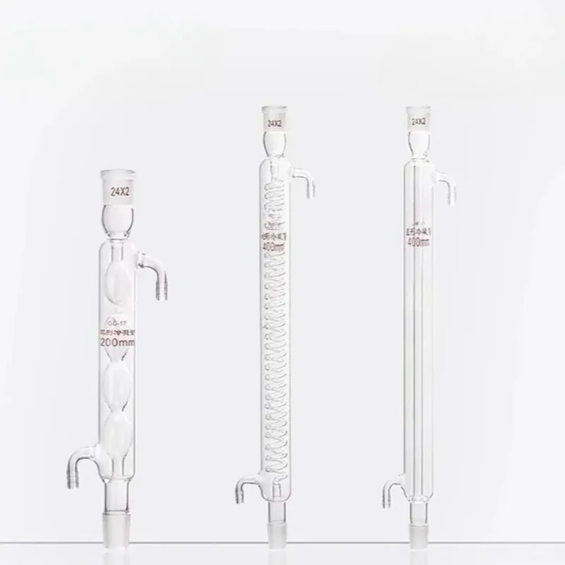 Lab Cooling Glass Tube Coil Ball Straight Condenser Structure Distill Purify 300 400 500mm