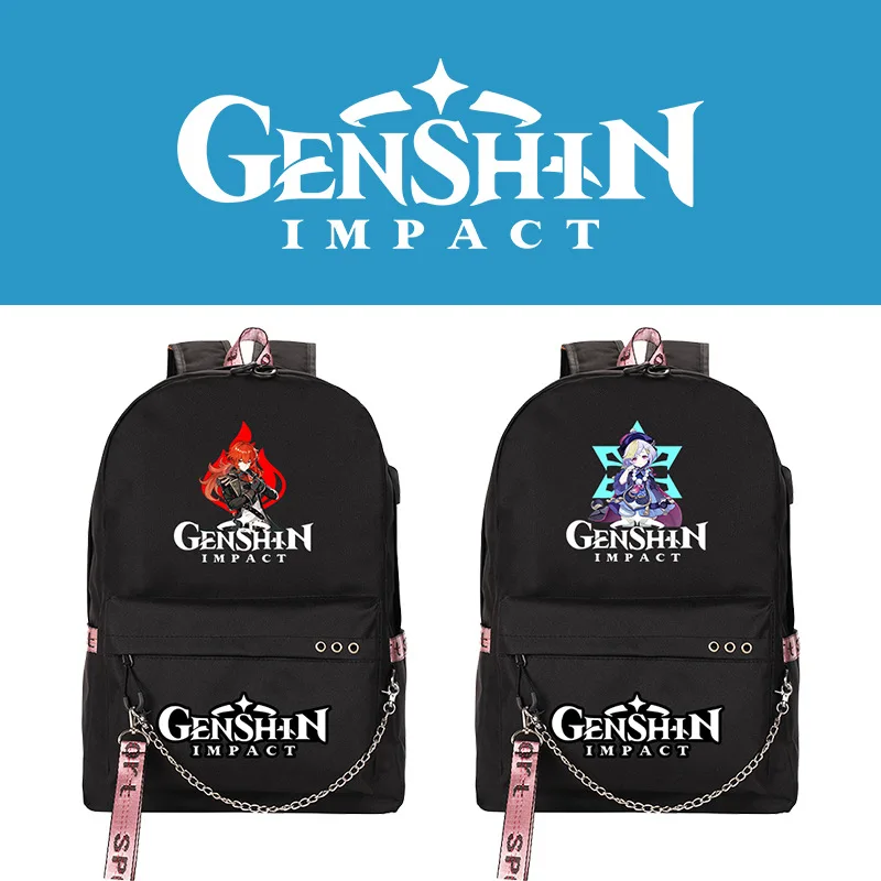 Popular Novelty Genshin Impact USB Student School Bags Unisex Printed Oxford Waterproof Notebook multifunction Travel Backpacks