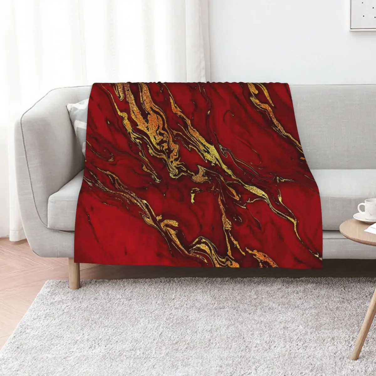 

Faux Fire Red And Gold Marble Throw Blanket valentine gift ideas blankets ands Sofa Throw Hairys Blankets
