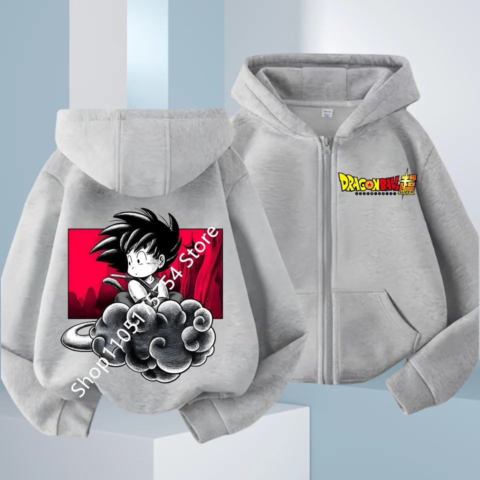 Ropa con estampado de Anime para niños, regalo, nueva sudadera con capucha Dragon Ball Z con cremallera, sudadera Goku para niños, sudadera con capucha de felpa a la moda Y2k