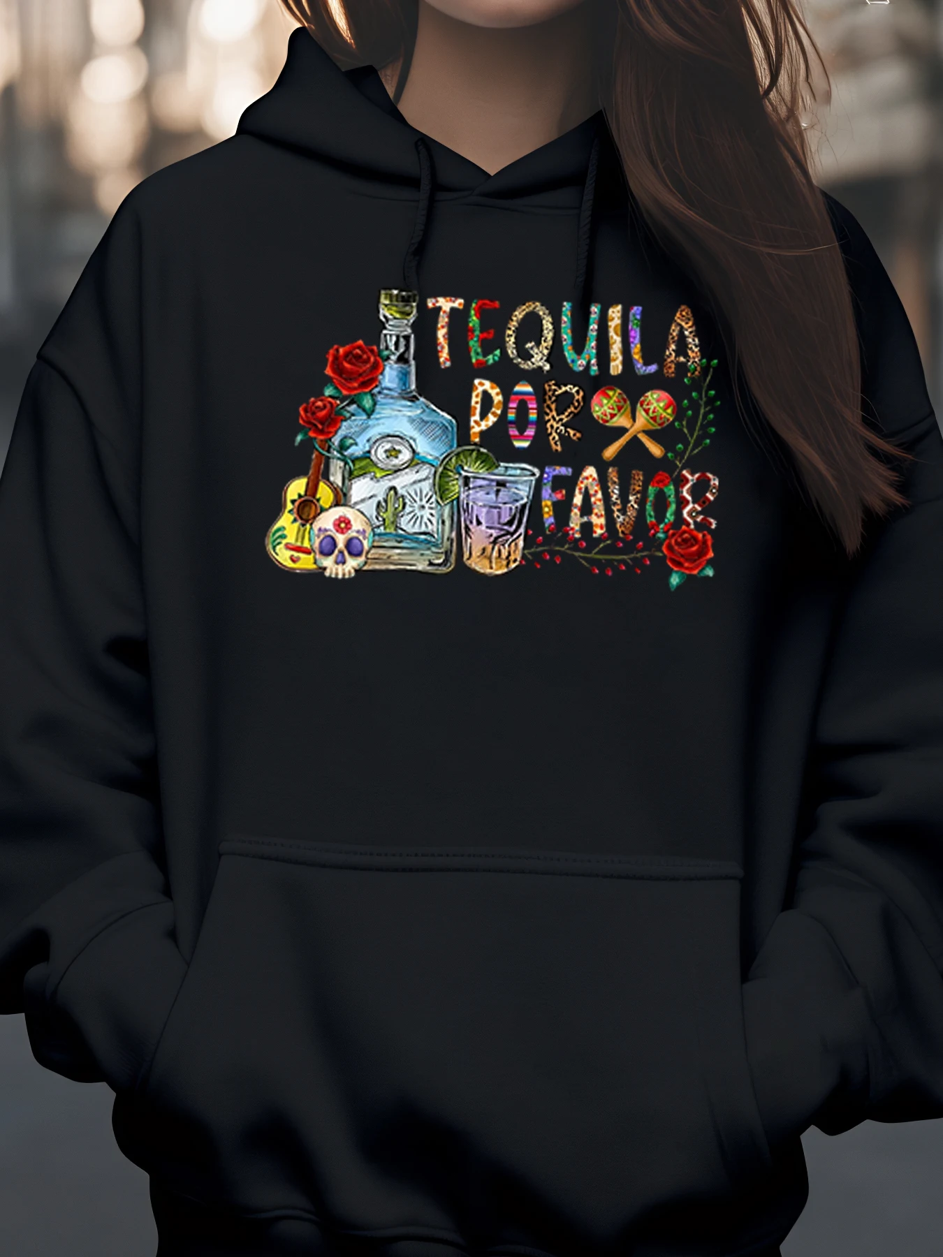 

Толстовка с принтом Tequila Por Favor Day of the Dead, праздничная одежда, женская повседневная толстовка
