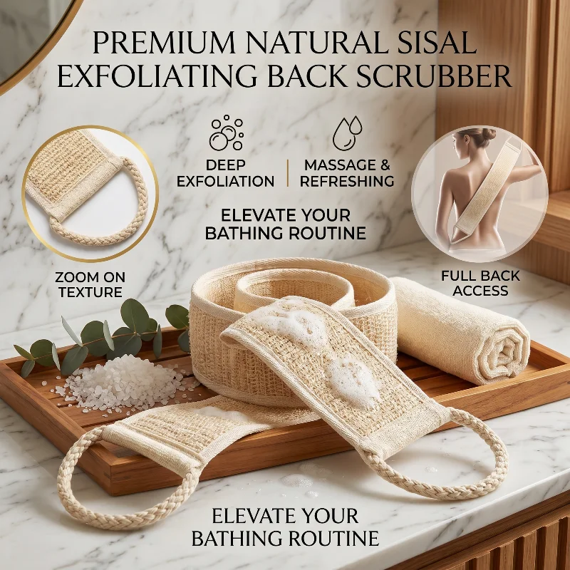 Exfoliating Body Scrubber - Soft Washcloth for Dead Skin Removal & Dry Brushing.ILong Bath Sponge with Strap for Shower & Spa