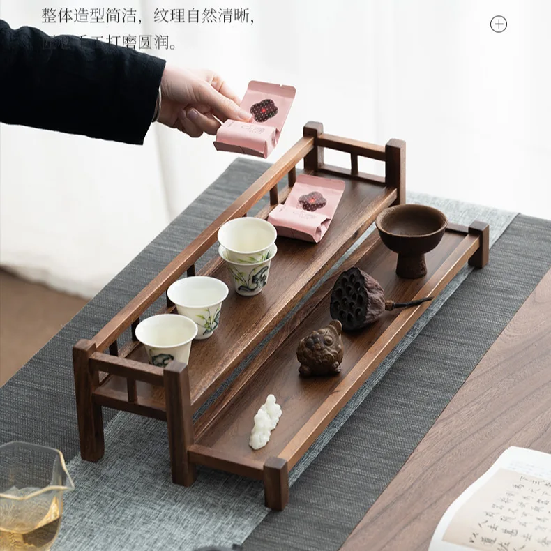South American walnut desktop storage rack, desktop Bogu rack, second-layer purple clay pot, tea set storage rack, study storage