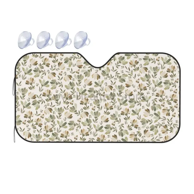 

Sage Green Beige Floral Car Front Windshield Sun Sha For SUV Truck Blocks UV Rays Protector Foldable Sun Shield Visor Cover