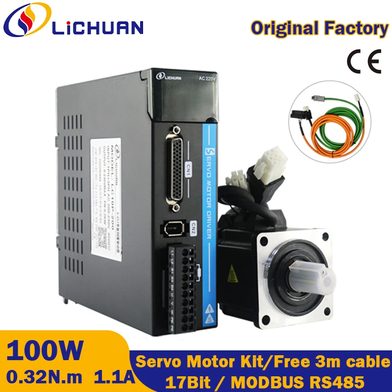 

Lichuan 100W Servo Motor With Driver kit Ac Servo Motor AC220V 3000rpm Cnc kit 3D Printer 17bit Encoder Engraving machine