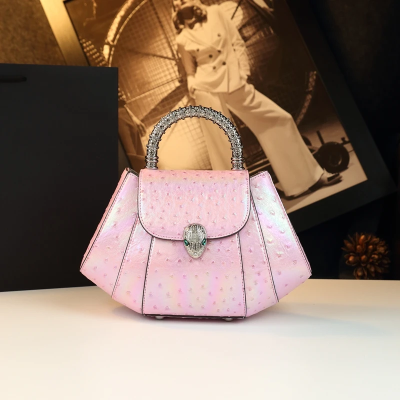 

Women's fashionable and personalized snake head lock handbag, commuting versatile ostrich pattern one-shoulder crossbody bag